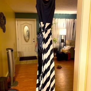 Navy and white maxi dress